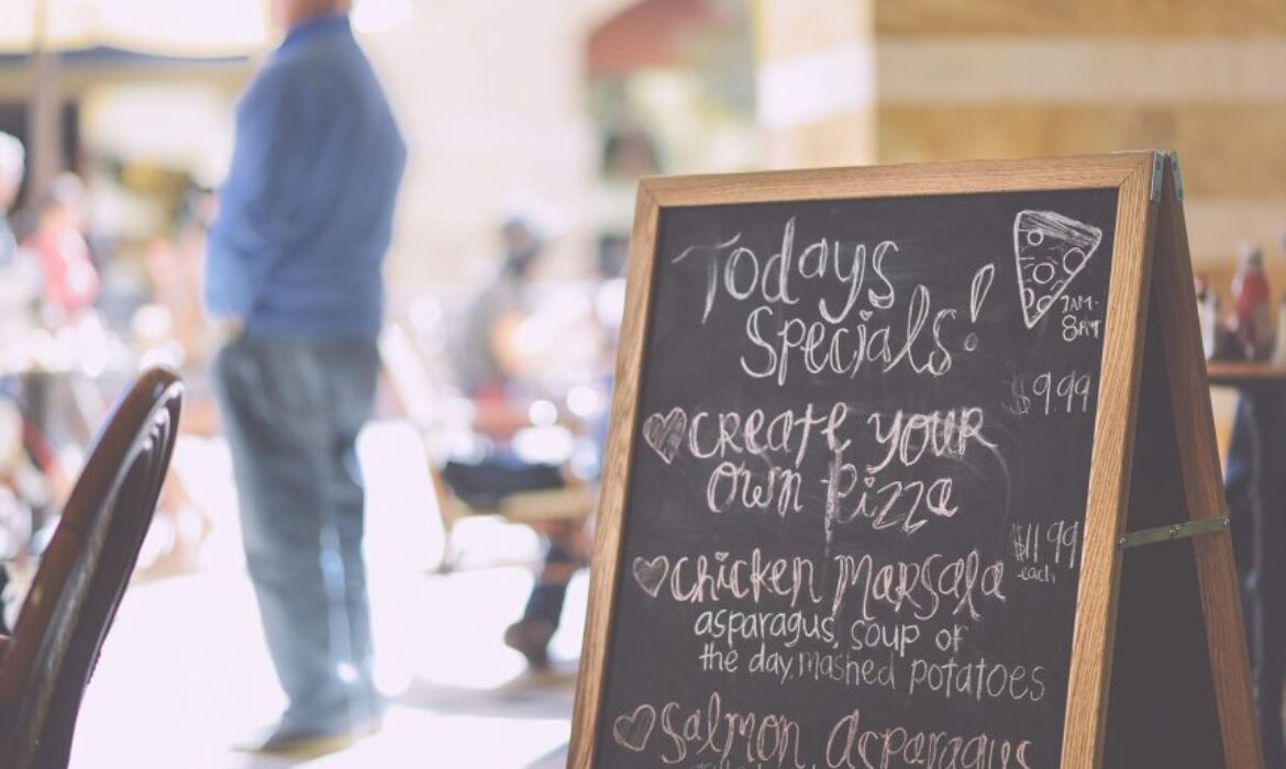 A chalk board menu out front of a restaurant