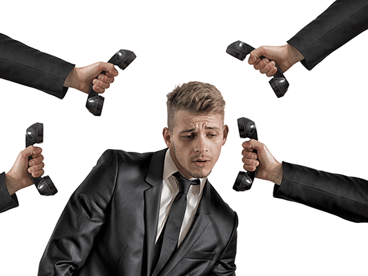 get-more-calls A man surrounded by many telephones
