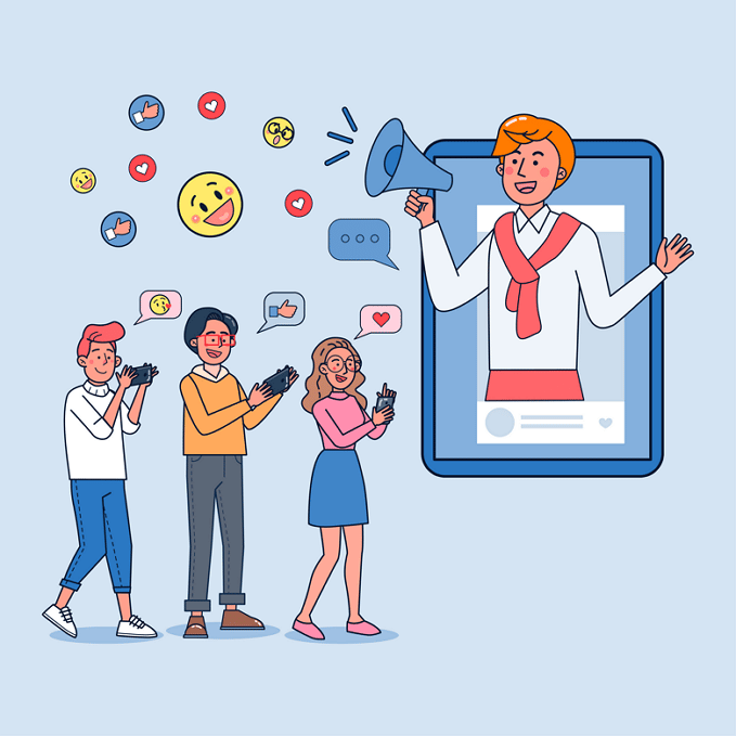 People engaging with social media