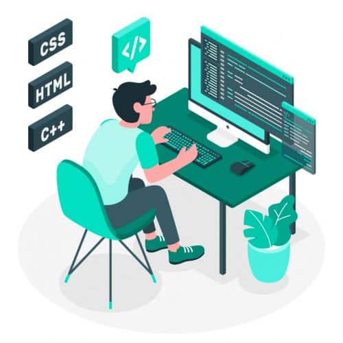 Man at a computer typing lines of computer code