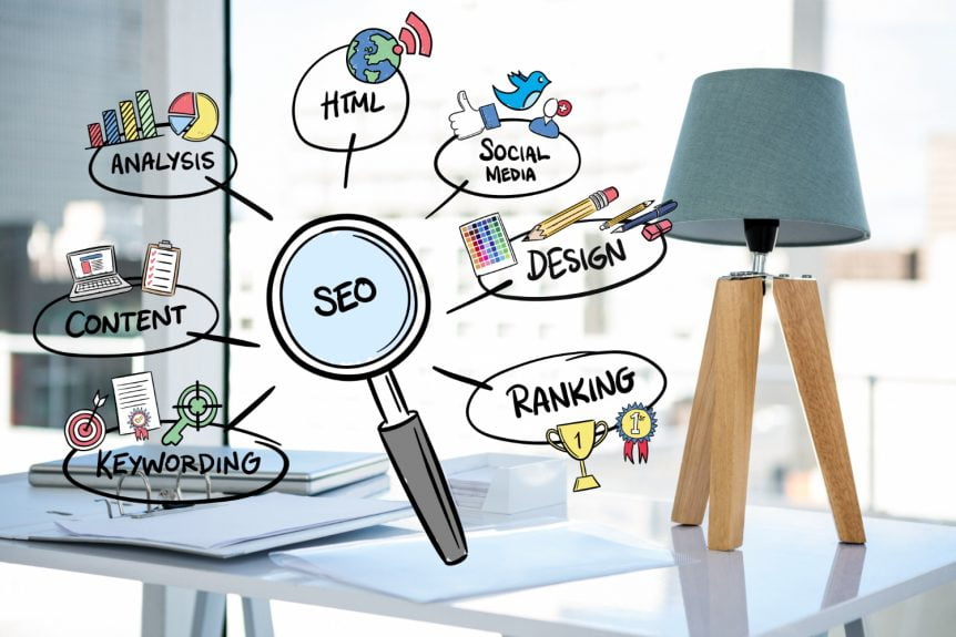 Magnifying glass over SEO