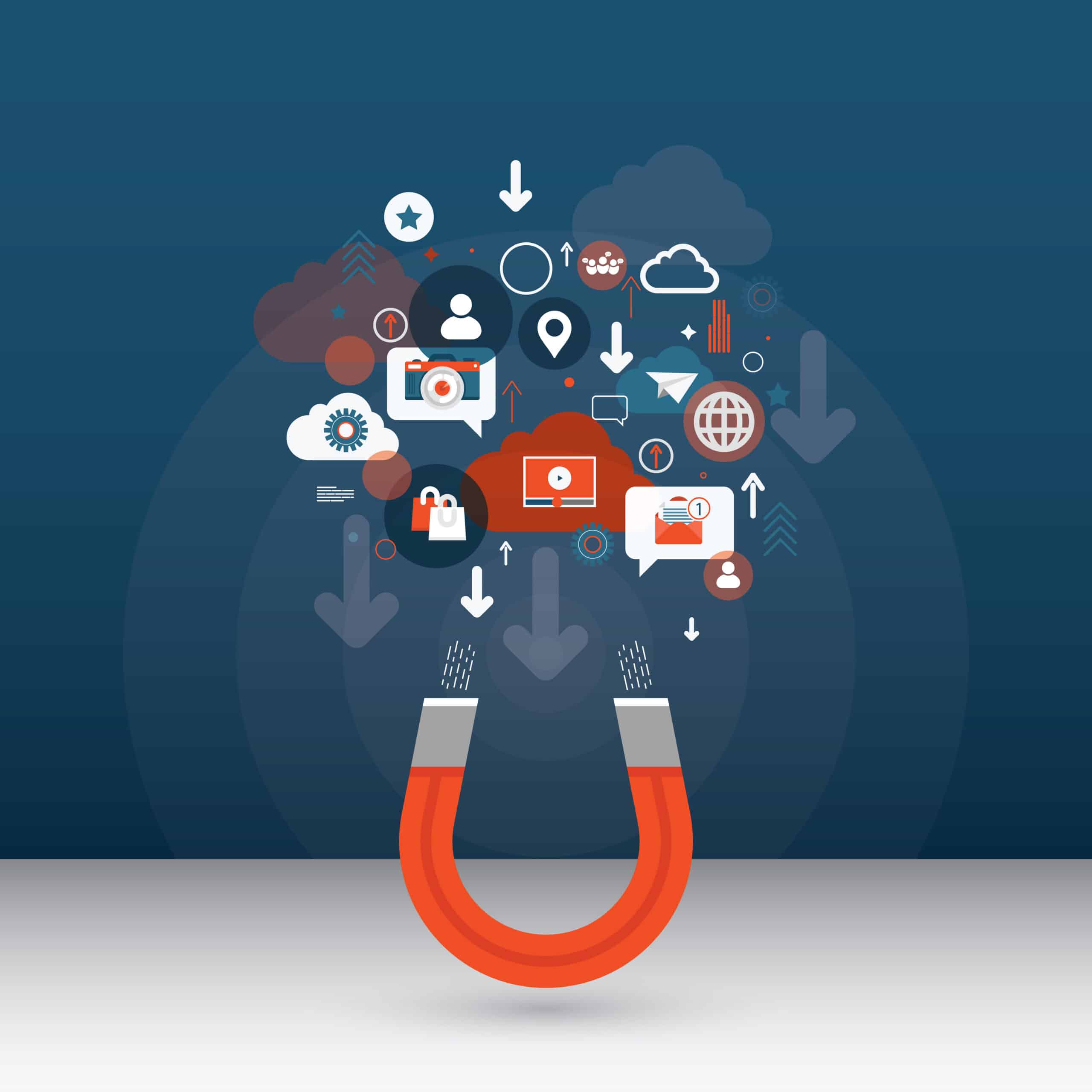 magnet pulling various icons and graphics towards it