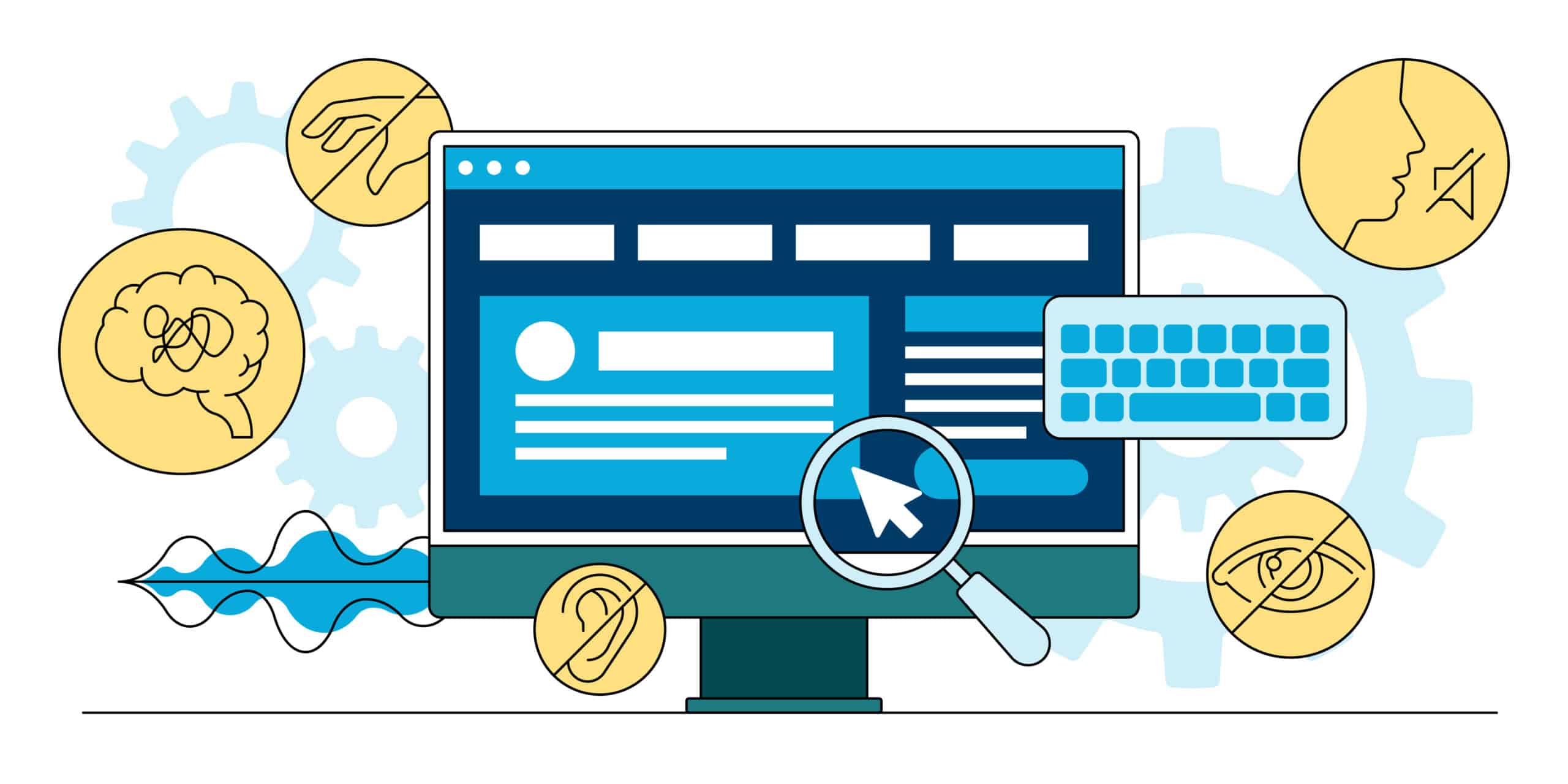 Graphic of a computer screen and several icons representing disabilities