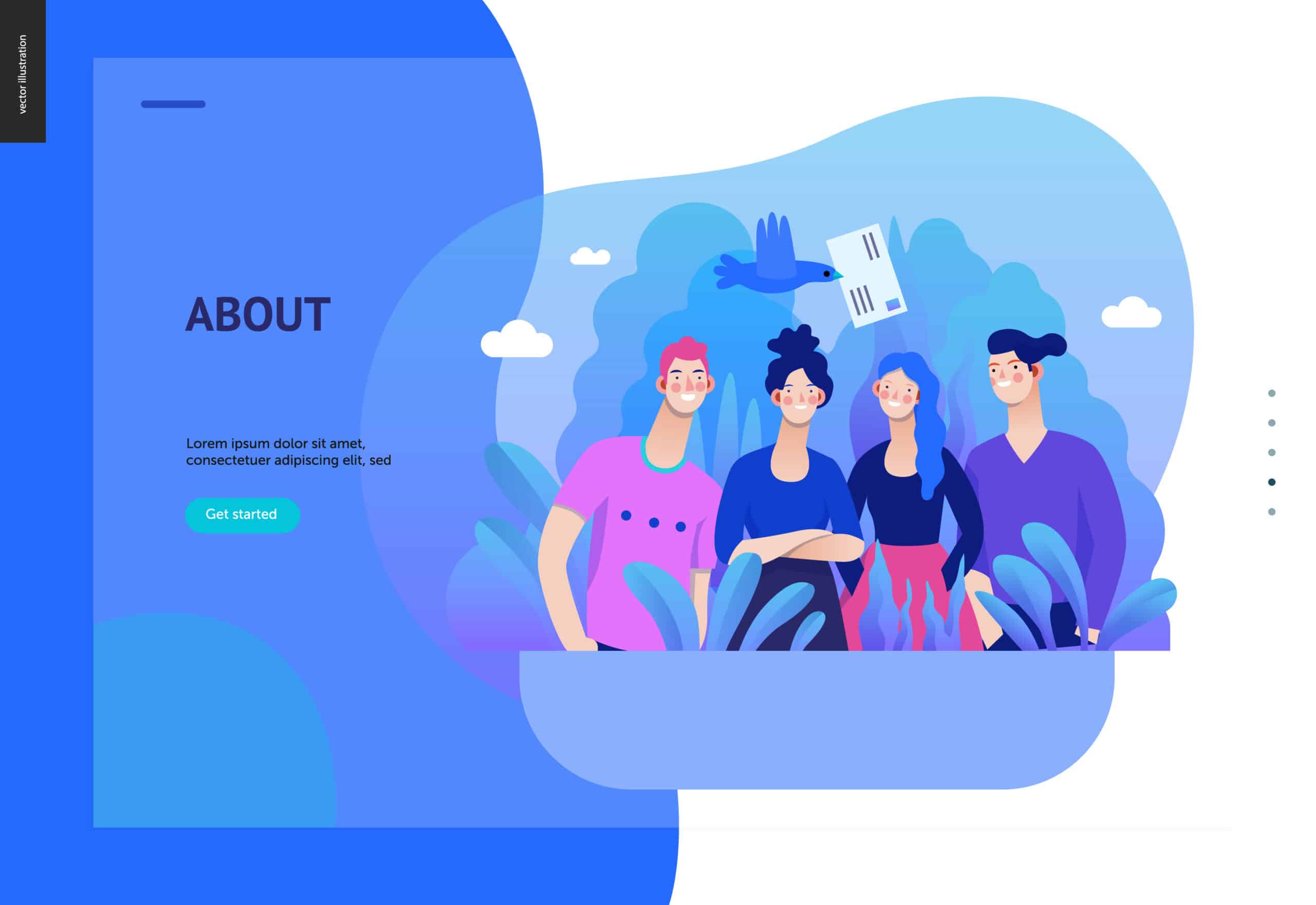 A graphical representation of an "About Us" page of a website