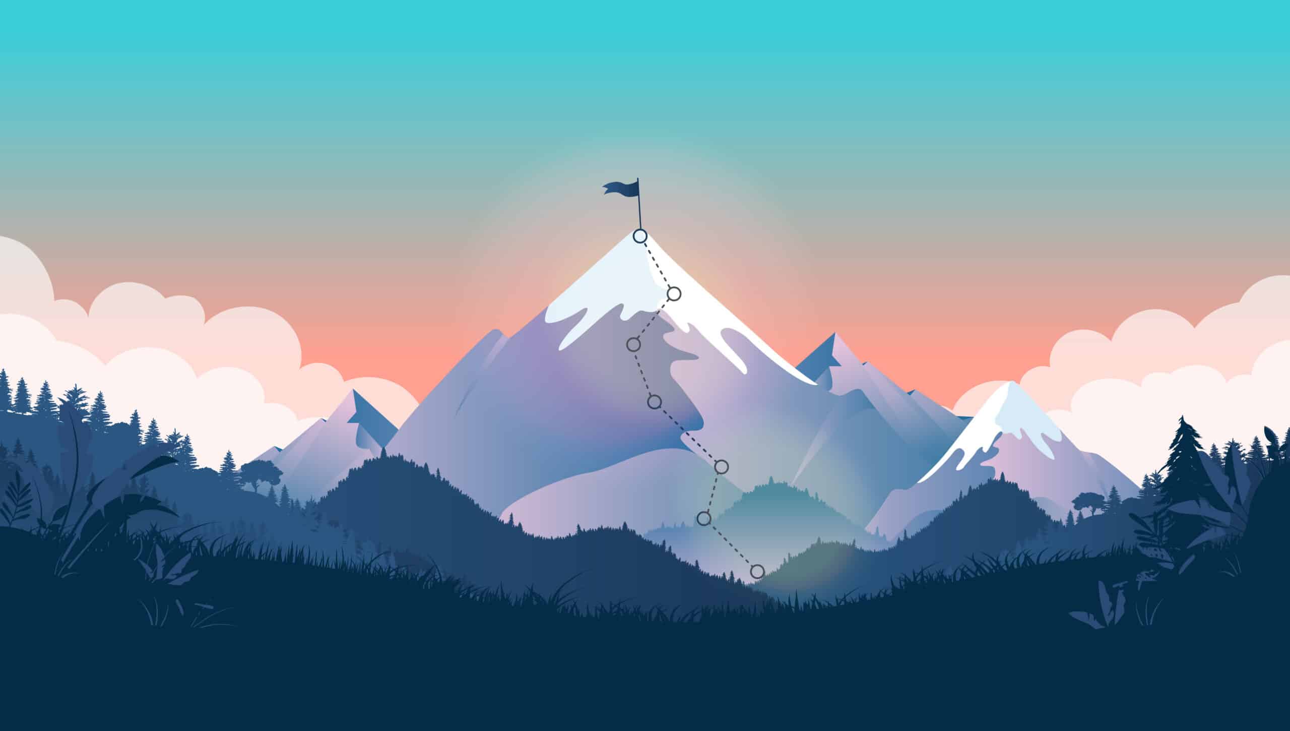 A graphic depicting the route to the top of a mountain